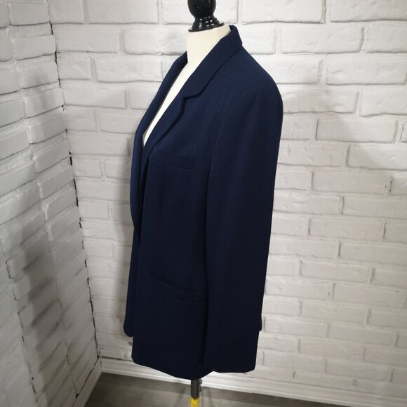 Lands' End Ladies Size 12 Navy 100% Wool Lined 1 Button Closure Blazer - Picture 4 of 9